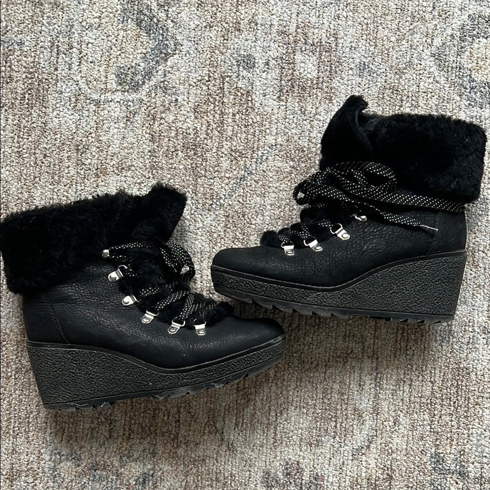 JCREW: Black Faux Fur Lined Wedge Boots